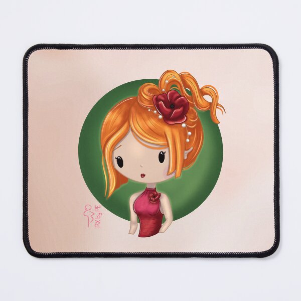 Item preview, August birth flower – Chibi girl with poppy against background | Cute illustration designed and sold by PiX by PE.