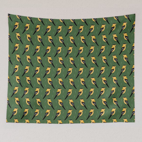 Item preview, American goldfinches on green designed and sold by reneesillus.