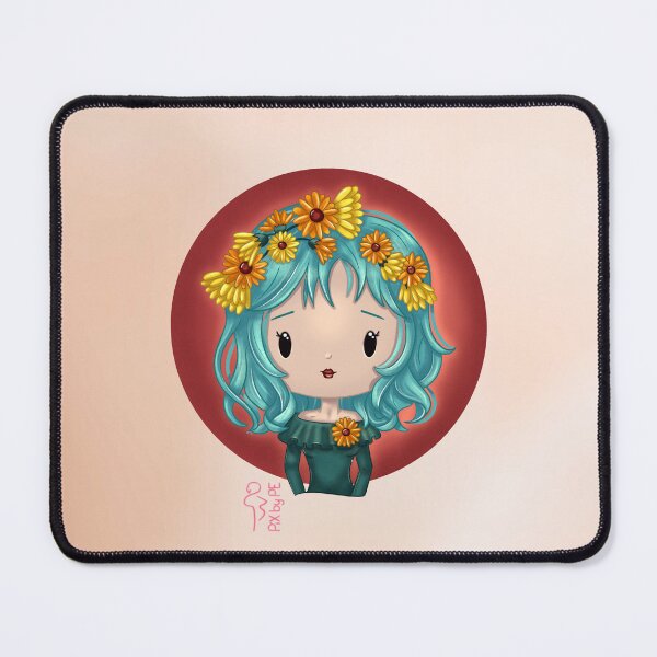 Item preview, October birth flower – Chibi girl with marigold and background | Cute illustration designed and sold by PiX by PE.