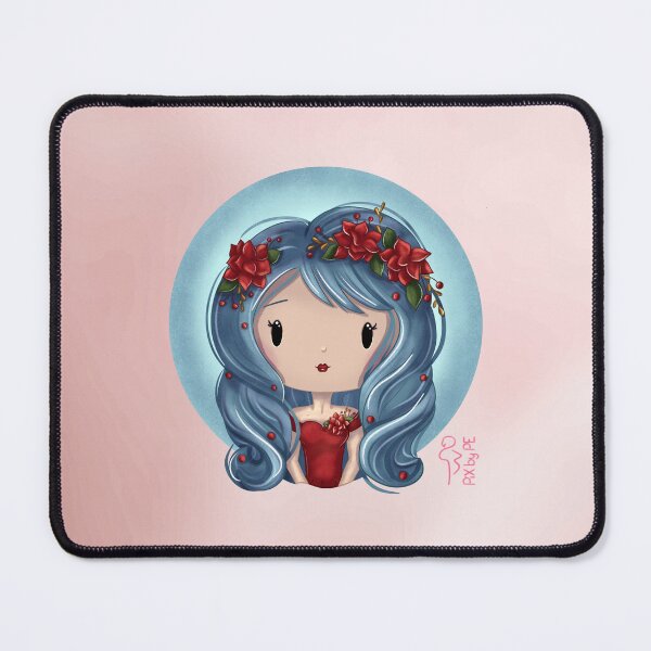 Item preview, December birth flower – Chibi girl with poinsettia and background | Cute illustration designed and sold by PiX by PE.