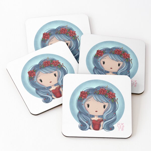 Item preview, December birth flower – Chibi girl with poinsettia | Cute illustration designed and sold by PiX by PE.