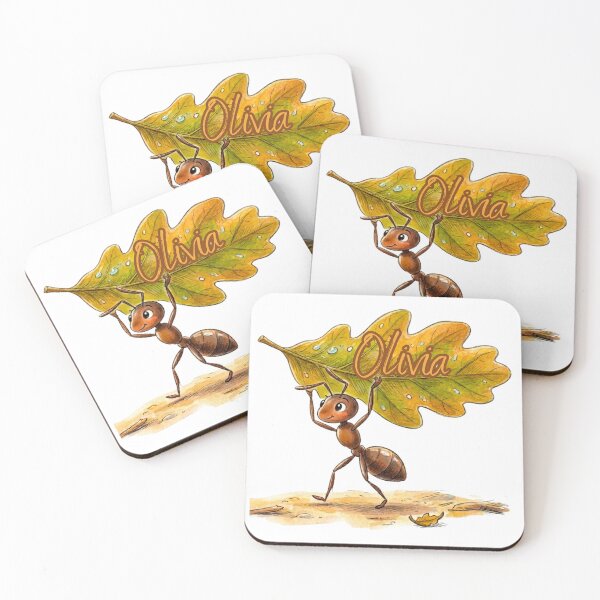 Item preview, Cute Ant Carrying Oak Leaf – Personalized Name Olivia Watercolor Art designed and sold by MBBialyPiksel.