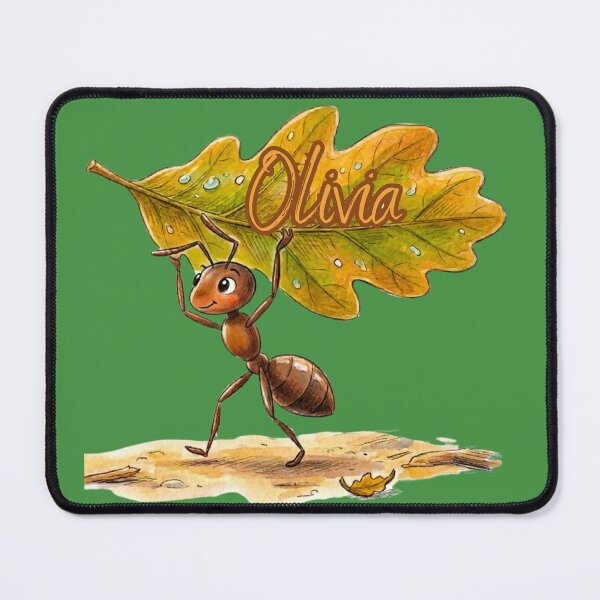 Item preview, Cute Ant Carrying Oak Leaf – Personalized Name Olivia Watercolor Art designed and sold by MBBialyPiksel.