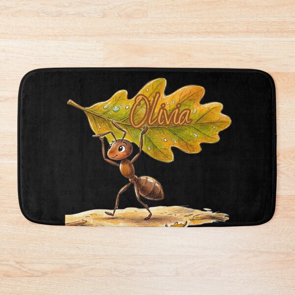 Item preview, Cute Ant Carrying Oak Leaf – Personalized Name Olivia Watercolor Art designed and sold by MBBialyPiksel.