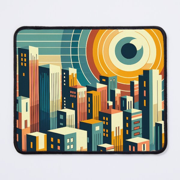 Item preview, Geometric Cityscape with Circular Eye Sun designed and sold by InkSmithery.