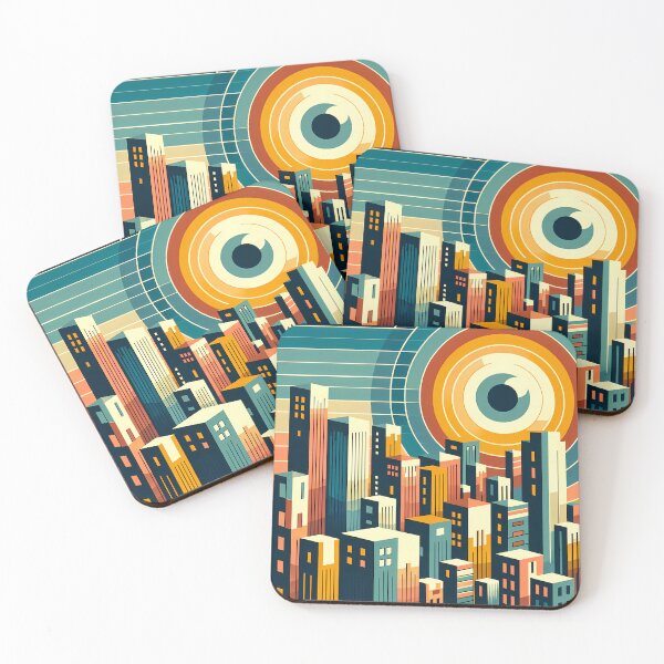 Item preview, Geometric Cityscape with Circular Eye Sun designed and sold by InkSmithery.
