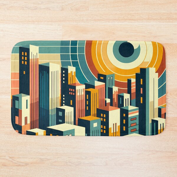 Item preview, Geometric Cityscape with Circular Eye Sun designed and sold by InkSmithery.