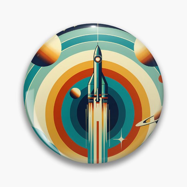 Item preview, Retro rocket launch with planets and concentric rings designed and sold by InkSmithery.