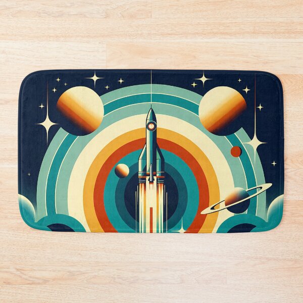 Item preview, Retro rocket launch with planets and concentric rings designed and sold by InkSmithery.