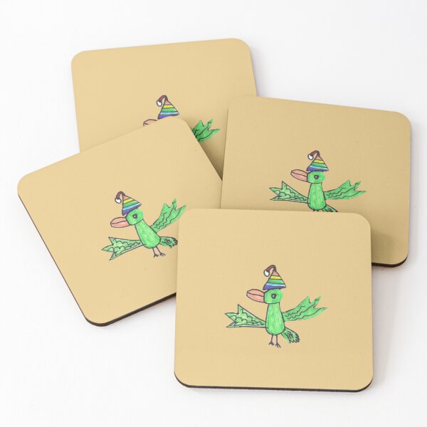 Item preview, Green Bird in Rainbow Hat – Whimsical Naive Art designed and sold by nimbfeja.