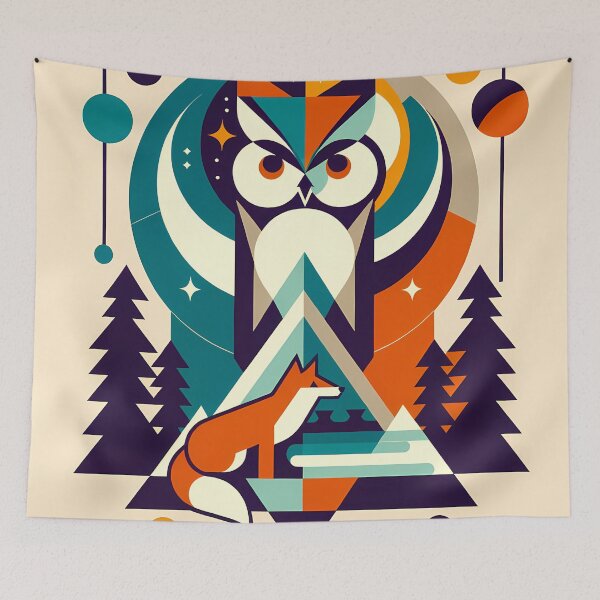 Item preview, Geometric Owl and Fox Forest Scene designed and sold by InkSmithery.