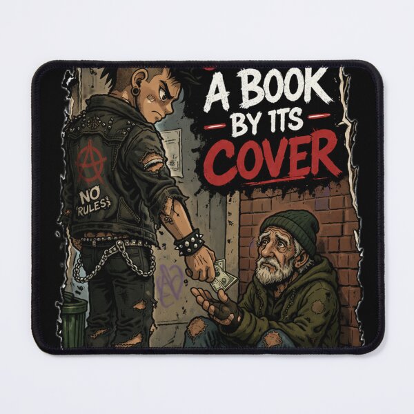 Item preview, Don’t Judge a Book by Its Cover Punk Helping Homeless Inspirational Cartoon Artwork designed and sold by Bluebubbies.