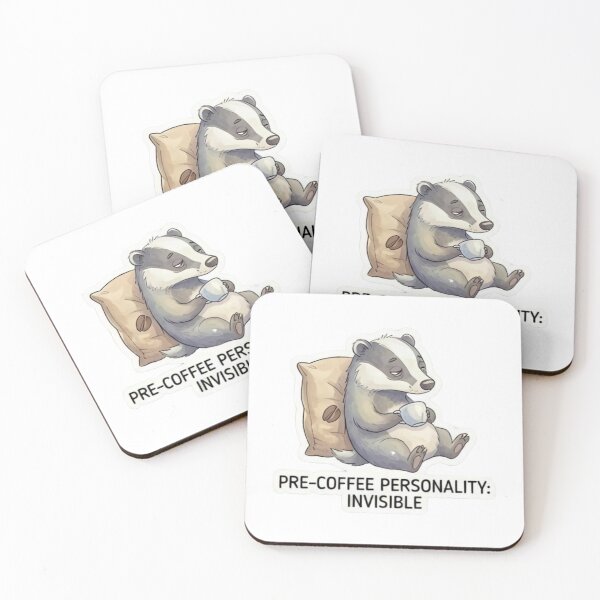 Item preview, Pre Coffee Personality Invisible Funny Badger Sticker – Cute Sleepy Coffee Lover Design designed and sold by M.O.K..