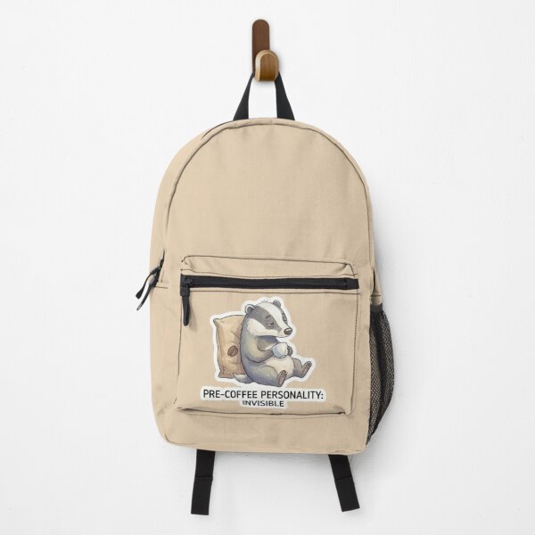 Item preview, Pre Coffee Personality Invisible Funny Badger Sticker – Cute Sleepy Coffee Lover Design designed and sold by M.O.K..