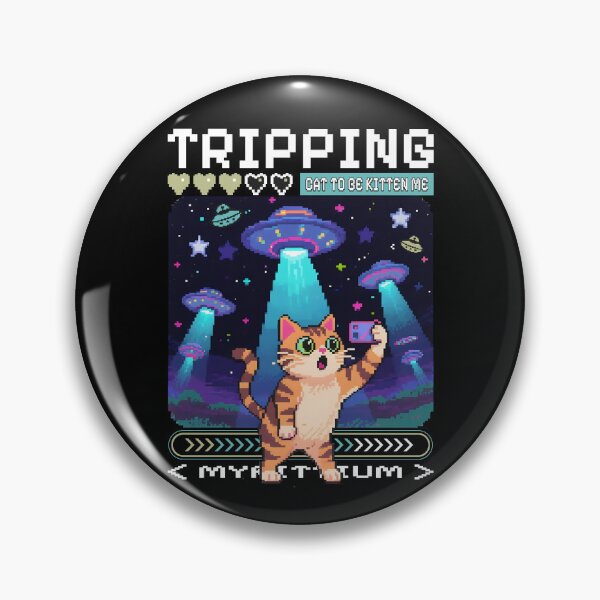 Item preview, Tripping Cat – Pixel UFO Abduction Meme Design designed and sold by onlin3boutiqu3.