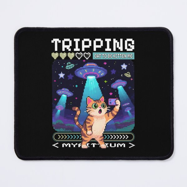 Item preview, Tripping Cat – Pixel UFO Abduction Meme Design designed and sold by onlin3boutiqu3.