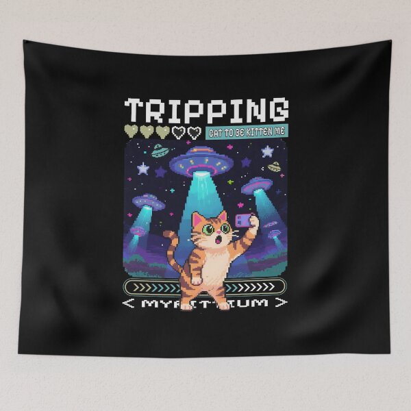 Item preview, Tripping Cat – Pixel UFO Abduction Meme Design designed and sold by onlin3boutiqu3.