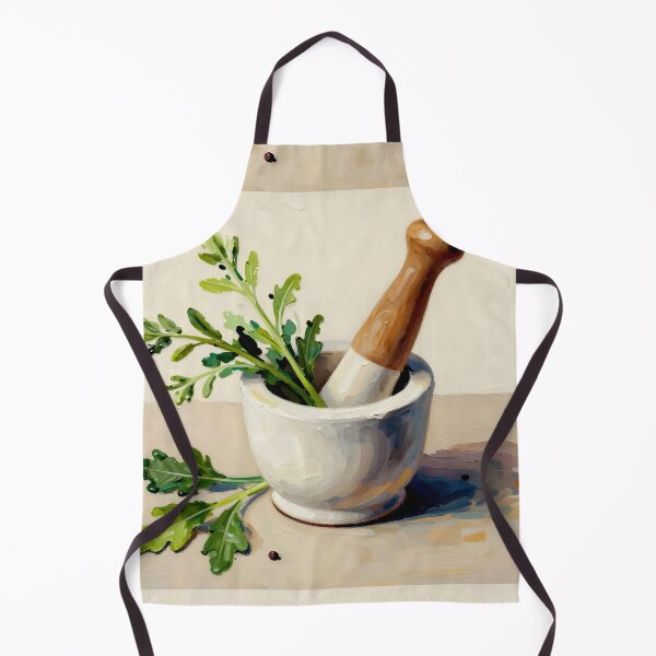 Item preview, Pestle and Mortar with Herbs — Folk Art Kitchen Print designed and sold by Kelvin Hughes Design.