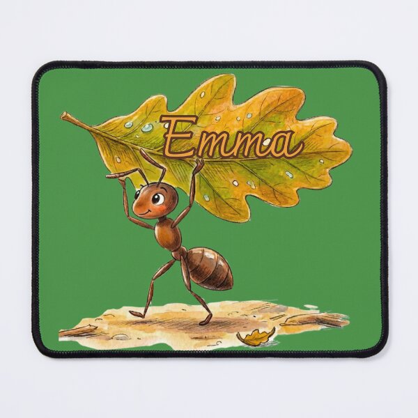 Item preview, Cute Ant Carrying Oak Leaf – Personalized Name Emma Watercolor Art designed and sold by MBBialyPiksel.