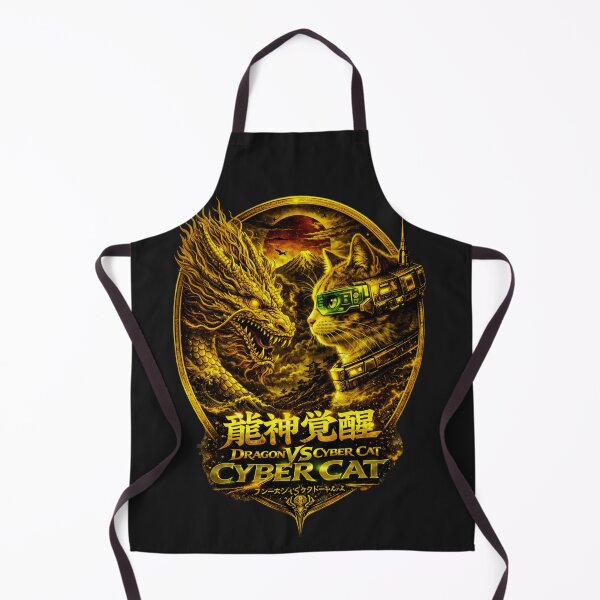 Item preview, Cyber Cat vs Dragon God – Japanese Futuristic Gold Art designed and sold by Dragon-Samurai.