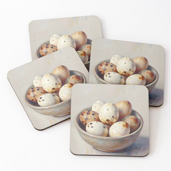 Item preview, Speckled Eggs in a Ceramic Bowl — Folk Art Kitchen Print designed and sold by Kelvin Hughes Design.