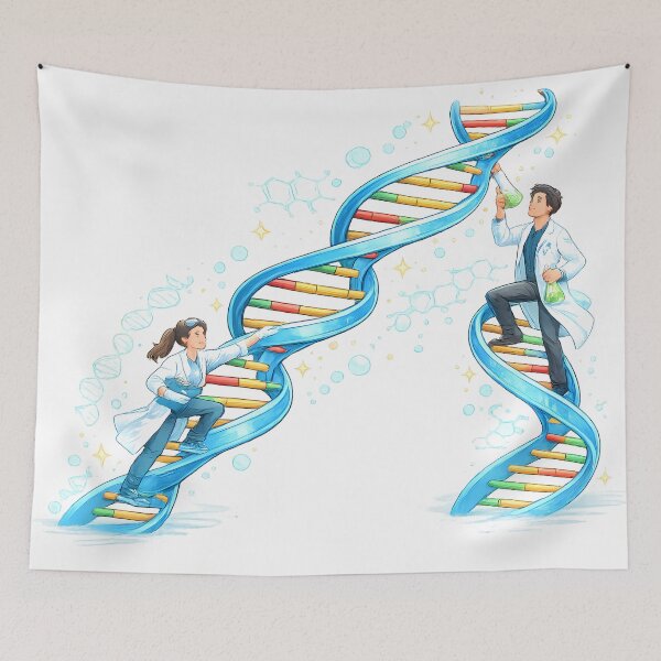 Item preview, DNA Helix Climbing Scientists Illustration designed and sold by HypatiaLab.