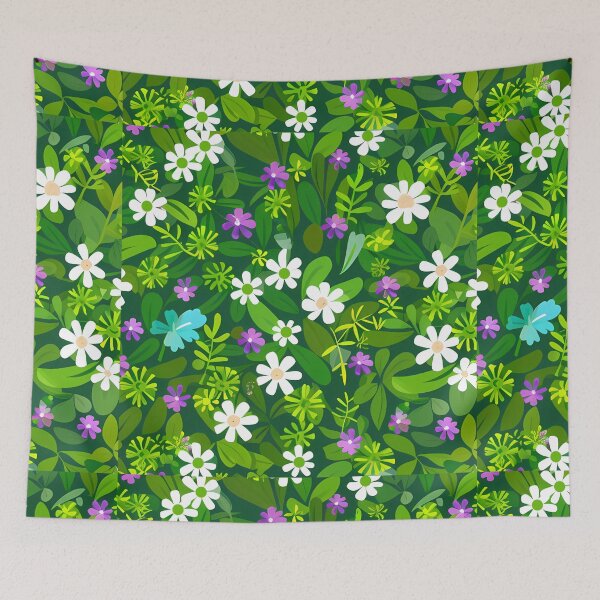 Item preview, Circular Meadow Flower Wreath with Butterfly - Lush Green Botanical Art Print designed and sold by DesignArtist.ia.