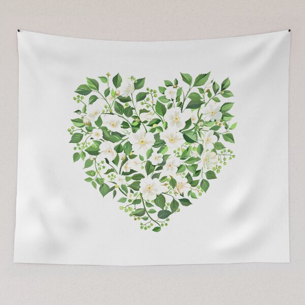 Item preview, White Flower Heart Wreath - Lush Green Botanical Floral Art Print designed and sold by DesignArtist.ia.