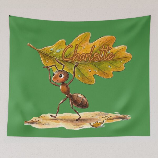 Item preview, Cute Ant Carrying Oak Leaf – Personalized Name Charlotte Watercolor Art designed and sold by MBBialyPiksel.