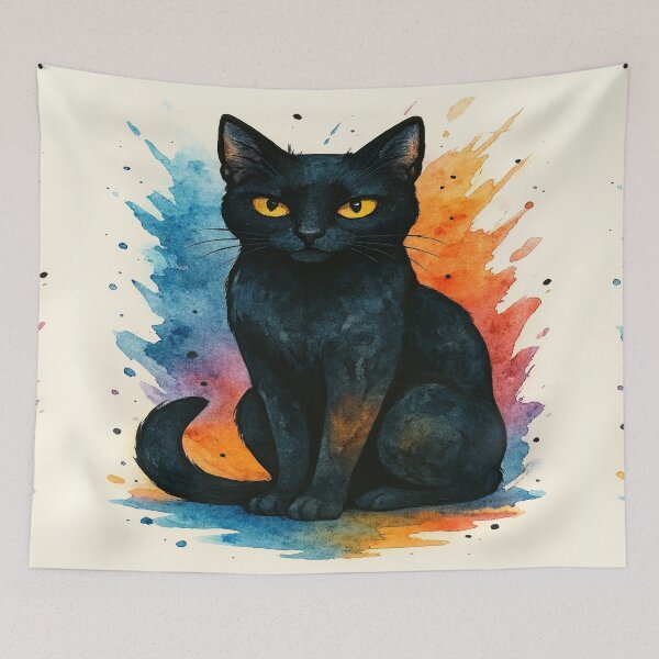 Item preview, Black Cat Watercolor Art – Mystical Feline Illustration designed and sold by myforestfog.