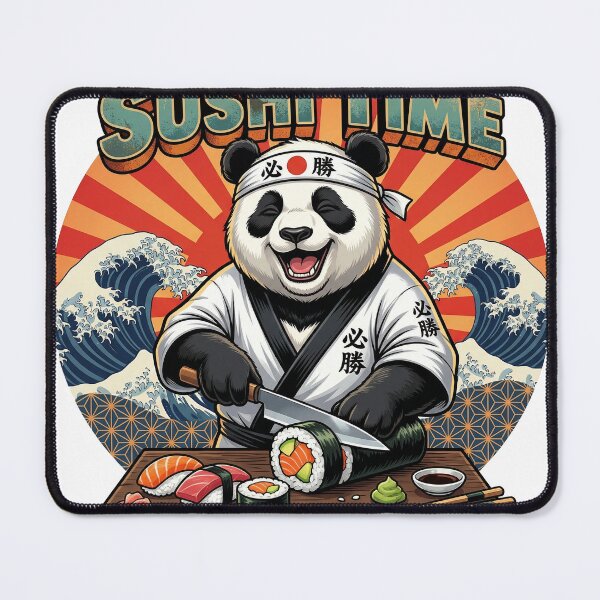 Item preview, Retro Sushi Master Panda - Funny Japanese Chef "Sushi Time" Art designed and sold by The Grumpy Pet Club.
