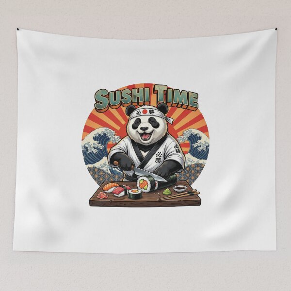 Item preview, Retro Sushi Master Panda - Funny Japanese Chef "Sushi Time" Art designed and sold by The Grumpy Pet Club.