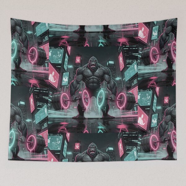 Item preview, Cyberpunk Gorilla Bodybuilder - Neon City Gym Beast designed and sold by MouradStudio.