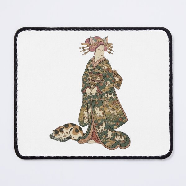 Item preview, Pink Hair Ukiyoe Lady in Cat-Pattern Kimono and Nekomimi designed and sold by LuckyCatClubJP.