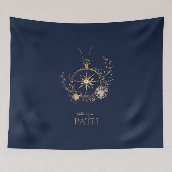 Item preview, Follow Your Path Compass Floral Design, Spiritual Direction Art, Boho Botanical Compass Illustration, Minimalist Line Art Aesthetic designed and sold by innerfaith.