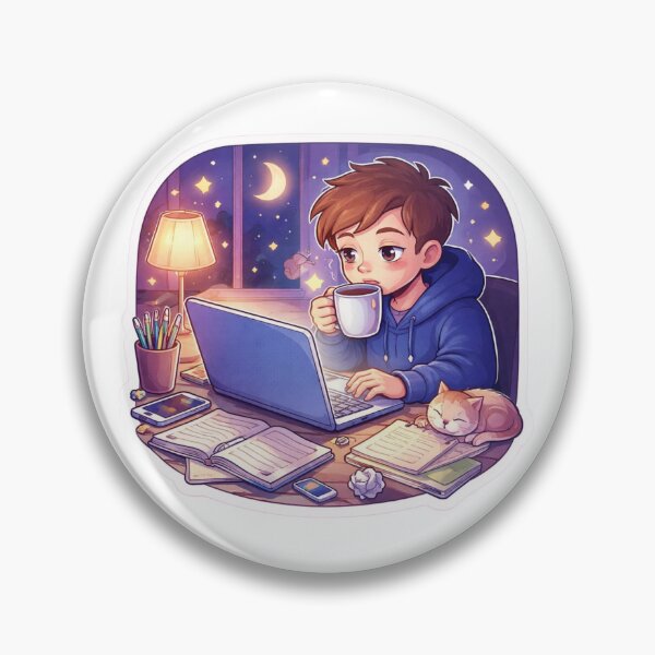 Item preview, Late Night Study Vibes – Cozy Aesthetic Student with Coffee & Laptop Sticker designed and sold by Dasts Cart.