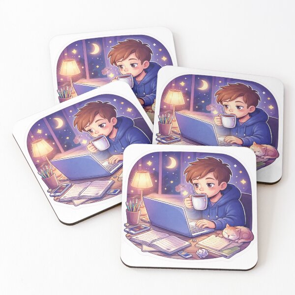Item preview, Late Night Study Vibes – Cozy Aesthetic Student with Coffee & Laptop Sticker designed and sold by Dasts Cart.