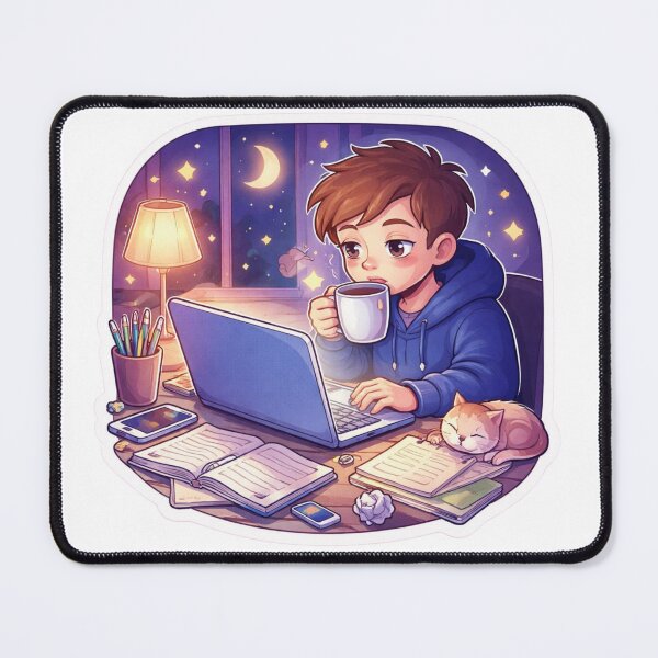 Item preview, Late Night Study Vibes – Cozy Aesthetic Student with Coffee & Laptop Sticker designed and sold by Dasts Cart.