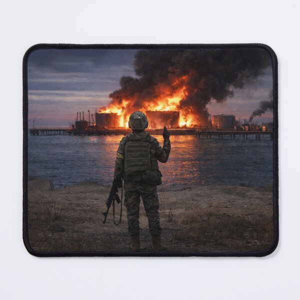 Item preview, Ukrainian Soldier in front of burning Russian Oil Facility designed and sold by _Fulcrum_.