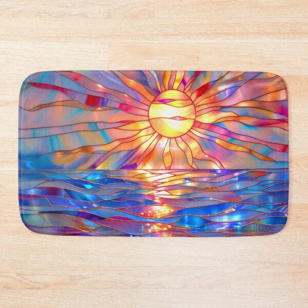 Item preview, Stained Glass Sunset Art, Coastal Ocean Scene designed and sold by MargaretWiktor.