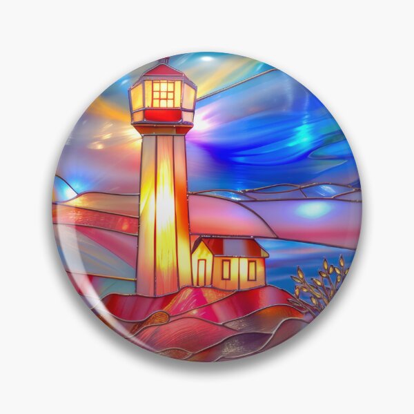 Item preview, Stained Glass Lighthouse Sunset Art, Coastal Ocean Scene designed and sold by MargaretWiktor.