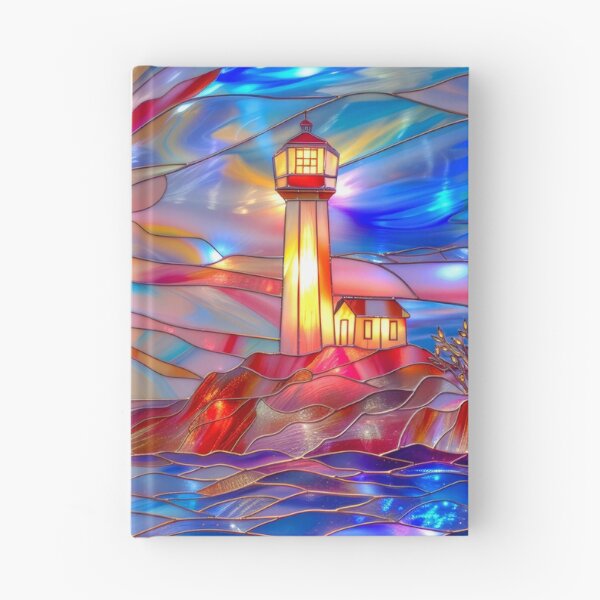 Item preview, Stained Glass Lighthouse Sunset Art, Coastal Ocean Scene designed and sold by MargaretWiktor.