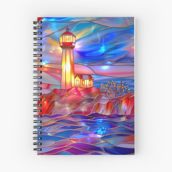 Item preview, Stained Glass Lighthouse Sunset Art, Coastal Ocean Scene designed and sold by MargaretWiktor.