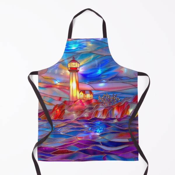Item preview, Stained Glass Lighthouse Sunset Art, Coastal Ocean Scene designed and sold by MargaretWiktor.