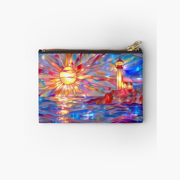 Item preview, Stained Glass Lighthouse Sunset Art, Coastal Ocean Scene designed and sold by MargaretWiktor.