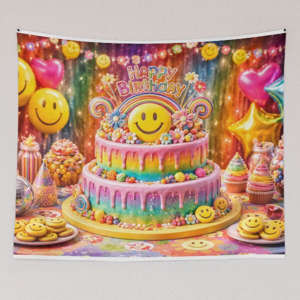 Item preview, Happy Birthday Smiley Rainbow Cake Party designed and sold by CLOUTKULT.