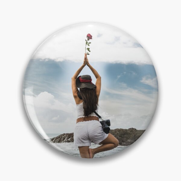 Item preview, Zen Coastal Serenity: Photographer in Tree Pose with Red Rose designed and sold by ThaCriações.