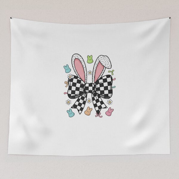 Item preview, Retro Easter Bunny Coquette, Happy Easter, Pink Easter Bow, Retro Checkered Easter, Easter bunny, Girls Pink Easter designed and sold by DesignDenDo ⭐⭐⭐⭐⭐.
