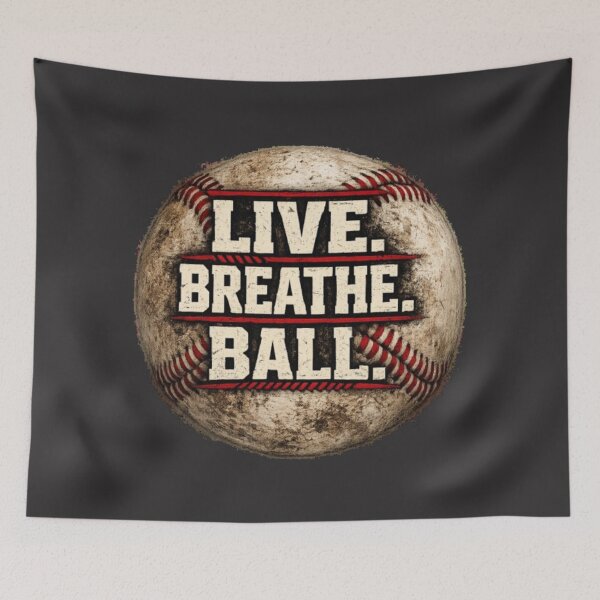 Artikelvorschau, Lebe, atme, Ball, Vintage-Baseball-Motivationsdesign entworfen und verkauft von Blaze & Trail Creative.