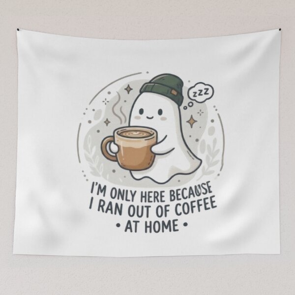 Item preview, Cute Sleepy Ghost - I'm Only Here Because I Ran Out Of Coffee At Home designed and sold by PoomDesign.